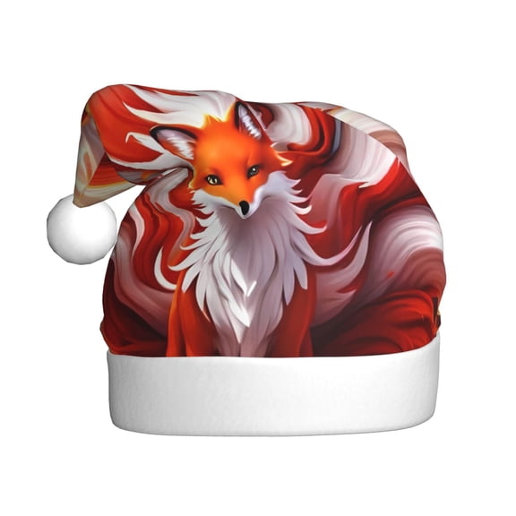 Kowoue Red Sun Flame Fox Pattern Santa Hat Christmas Hats for Adults, Holiday Unisex Velvet Comfort Xmas Hat for Women Men