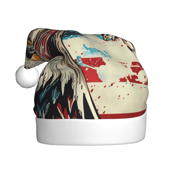 Kowoue Retro American Eagle Pattern Santa Hat Christmas Hats for Adults, Holiday Unisex Velvet Comfort Xmas Hat for Women Men