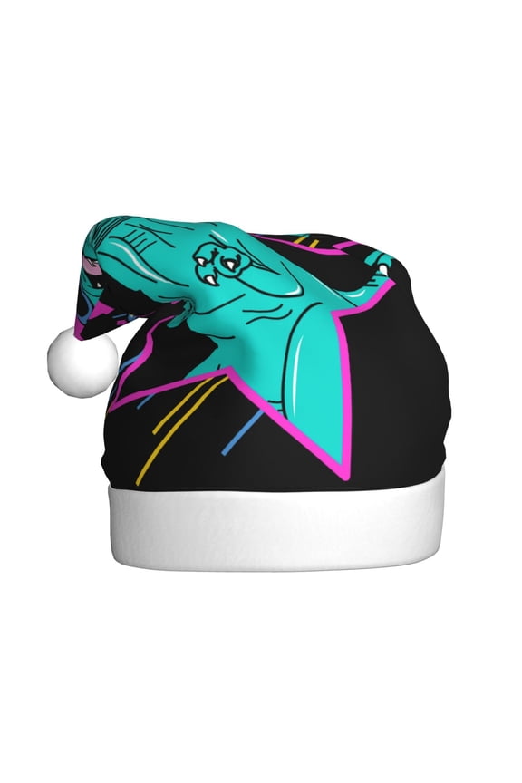 Rex Dinosaur With Sunglasses Pattern Santa Hat Christmas Hats for Adults, Holiday Unisex Velvet Comfort Xmas Hat for Women Men