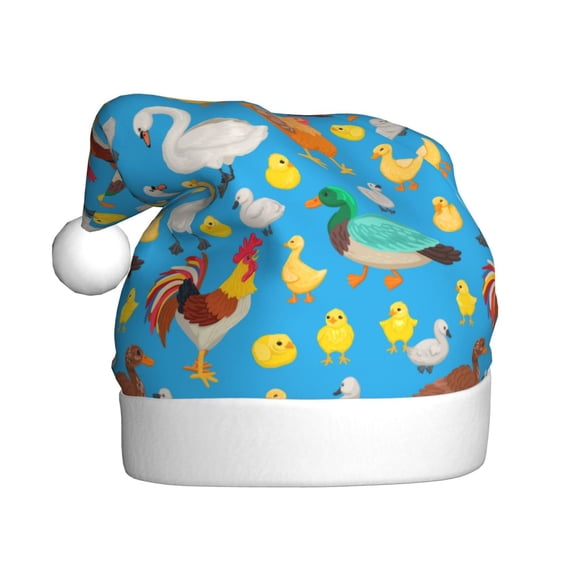 Kowoue Rooster And Chickens Pattern Santa Hat Christmas Hats for Adults, Holiday Unisex Velvet Comfort Xmas Hat for Women Men