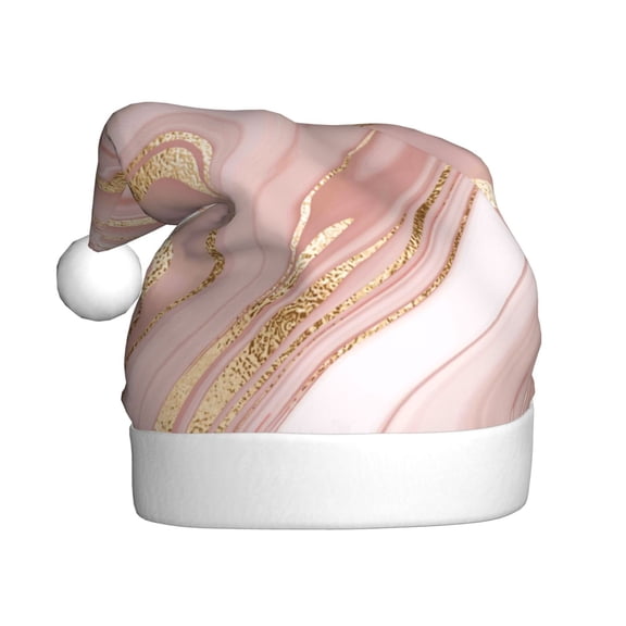 Kowoue Rose Gold Glitter Splatter Pattern Santa Hat Christmas Hats for Adults, Holiday Unisex Velvet Comfort Xmas Hat for Women Men