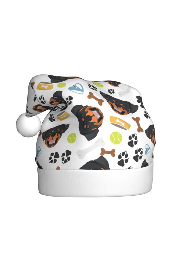 Rottweiler Pattern Santa Hat Christmas Hats for Adults, Holiday Unisex Velvet Comfort Xmas Hat for Women Men