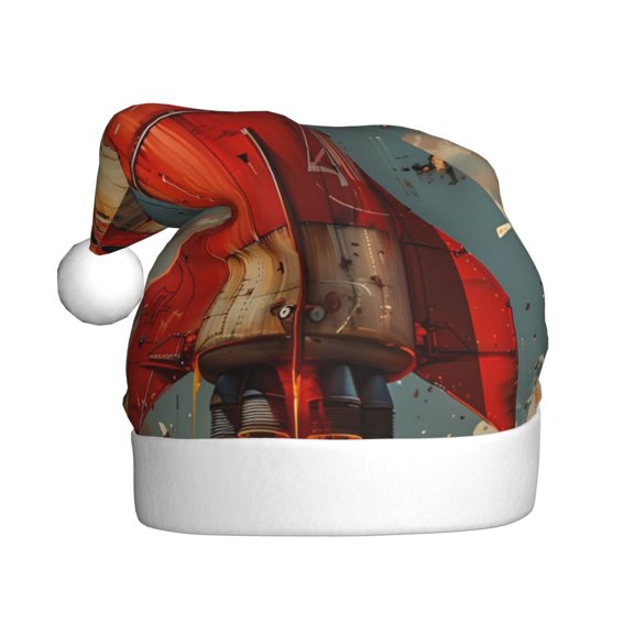 Kowoue Rusty Rocket Launch Pattern Santa Hat Christmas Hats for Adults, Holiday Unisex Velvet Comfort Xmas Hat for Women Men
