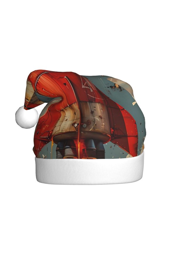 Rusty Rocket Launch Pattern Santa Hat Christmas Hats for Adults, Holiday Unisex Velvet Comfort Xmas Hat for Women Men