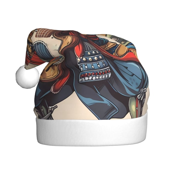 Kowoue Samurai Frog Guitar Pattern Santa Hat Christmas Hats for Adults, Holiday Unisex Velvet Comfort Xmas Hat for Women Men