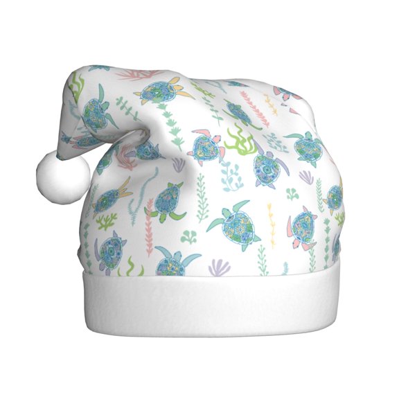 Kowoue Sea Turtle Pattern Santa Hat Christmas Hats for Adults, Holiday Unisex Velvet Comfort Xmas Hat for Women Men