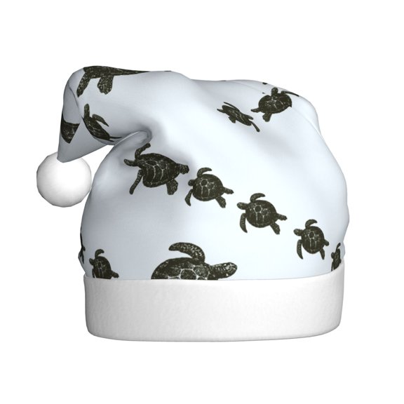 Kowoue Sea Turtle Pattern Santa Hat Christmas Hats for Adults, Holiday Unisex Velvet Comfort Xmas Hat for Women Men