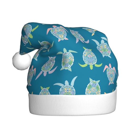 Kowoue Sea Turtle Pattern Santa Hat Christmas Hats for Adults, Holiday Unisex Velvet Comfort Xmas Hat for Women Men