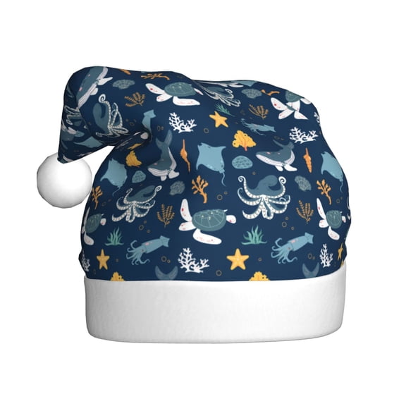 Kowoue Sea Turtle Pattern Santa Hat Christmas Hats for Adults, Holiday Unisex Velvet Comfort Xmas Hat for Women Men