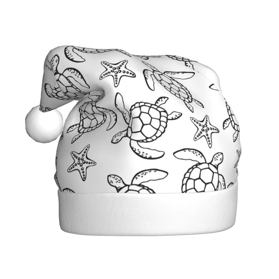 Kowoue Sea Turtle Pattern Santa Hat Christmas Hats for Adults, Holiday Unisex Velvet Comfort Xmas Hat for Women Men