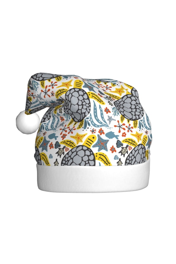 Sea Turtle Pattern Santa Hat Christmas Hats for Adults, Holiday Unisex Velvet Comfort Xmas Hat for Women Men