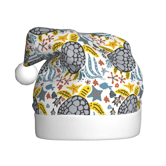 Kowoue Sea Turtle Pattern Santa Hat Christmas Hats for Adults, Holiday Unisex Velvet Comfort Xmas Hat for Women Men