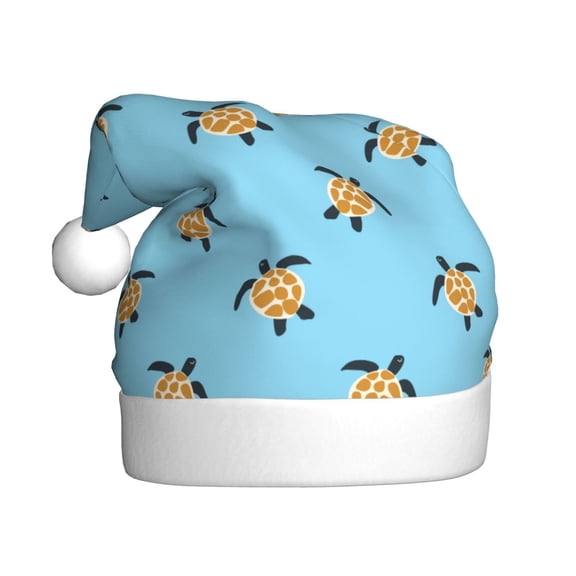 Kowoue Sea Turtle Pattern Santa Hat Christmas Hats for Adults, Holiday Unisex Velvet Comfort Xmas Hat for Women Men
