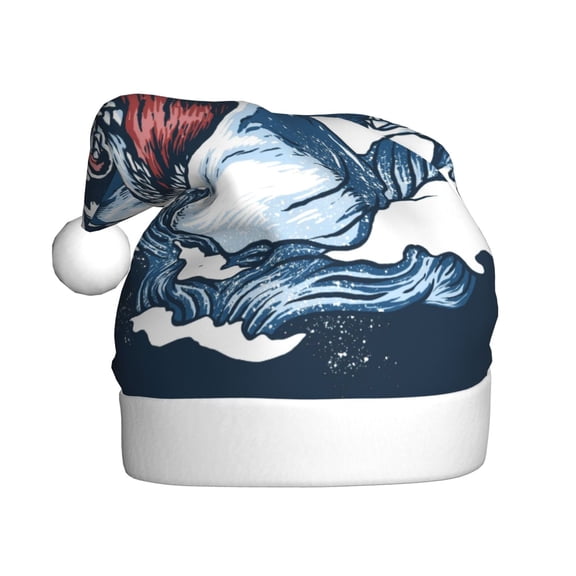 Kowoue Shark Pattern Santa Hat Christmas Hats for Adults, Holiday Unisex Velvet Comfort Xmas Hat for Women Men