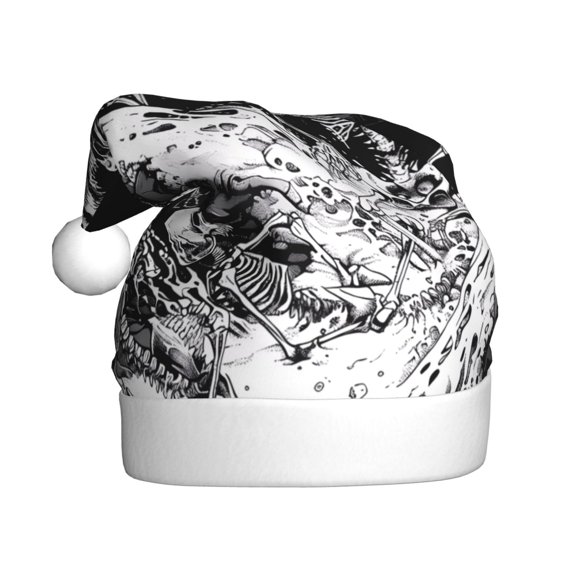 Kowoue Skeleton Wave Artwork Pattern Santa Hat Christmas Hats for Adults, Holiday Unisex Velvet Comfort Xmas Hat for Women Men