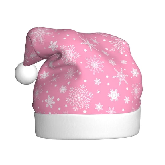 Kowoue Snowflake pink backgrounds Pattern Santa Hat Christmas Hats for Adults, Holiday Unisex Velvet Comfort Xmas Hat for Women Men