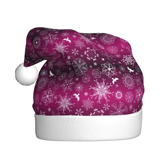 Kowoue Snowflakes And Christmas Pattern Santa Hat Christmas Hats for Adults, Holiday Unisex Velvet Comfort Xmas Hat for Women Men