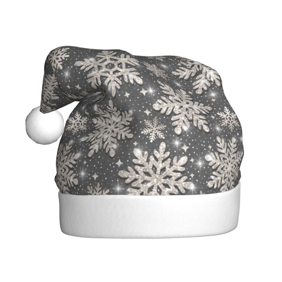 Kowoue Sparkling Snowflakes Pattern Santa Hat Christmas Hats for Adults, Holiday Unisex Velvet Comfort Xmas Hat for Women Men