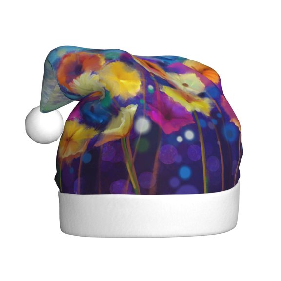 Kowoue Spring Flower Seasonal Pattern Santa Hat Christmas Hats for Adults, Holiday Unisex Velvet Comfort Xmas Hat for Women Men