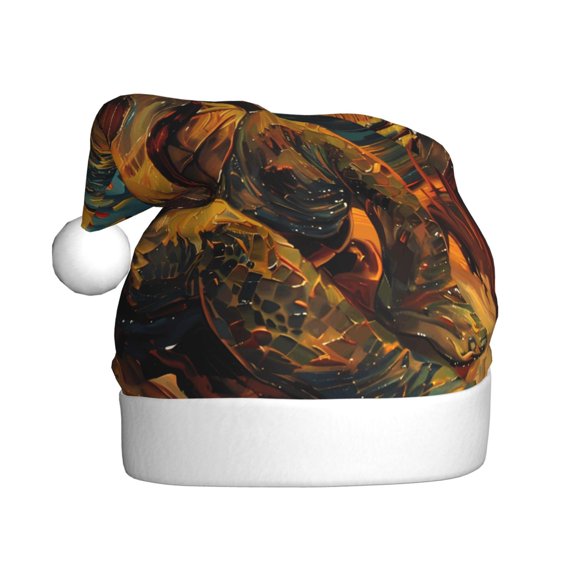 Kowoue Starry Night Guitar Turtle Pattern Santa Hat Christmas Hats for Adults, Holiday Unisex Velvet Comfort Xmas Hat for Women Men