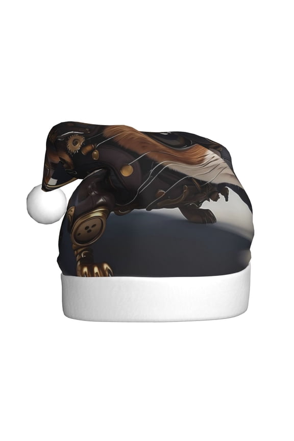 Steampunk Squirrel Pilot Pattern Santa Hat Christmas Hats for Adults, Holiday Unisex Velvet Comfort Xmas Hat for Women Men