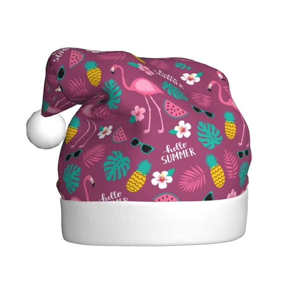 Kowoue Summer Flamingo Pattern Santa Hat Christmas Hats for Adults, Holiday Unisex Velvet Comfort Xmas Hat for Women Men