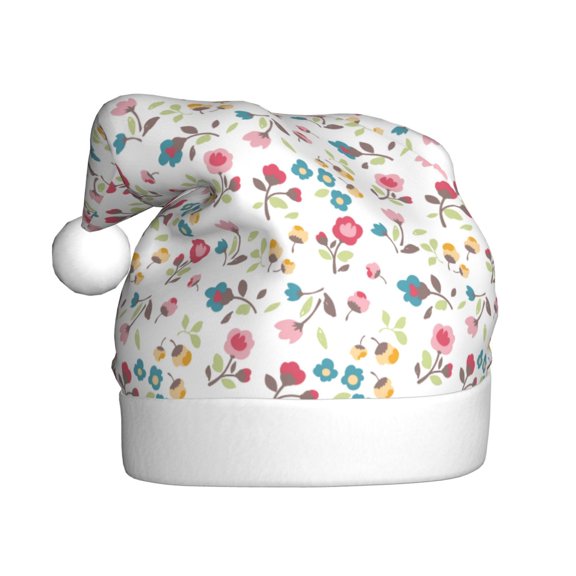 Kowoue Summer Floral Pattern Santa Hat Christmas Hats for Adults, Holiday Unisex Velvet Comfort Xmas Hat for Women Men