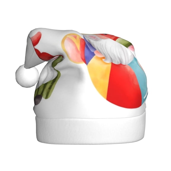 Kowoue Summer Gnome Pattern Santa Hat Christmas Hats for Adults, Holiday Unisex Velvet Comfort Xmas Hat for Women Men