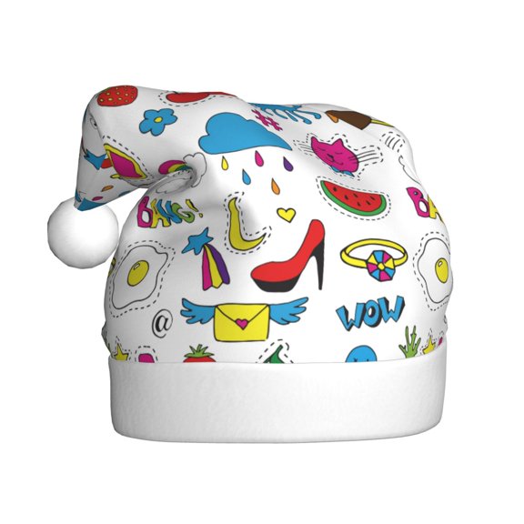 Kowoue Summer Pattern Santa Hat Christmas Hats for Adults, Holiday Unisex Velvet Comfort Xmas Hat for Women Men