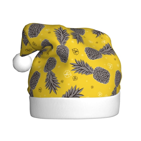 Kowoue Summer Pineapple Pattern Santa Hat Christmas Hats for Adults, Holiday Unisex Velvet Comfort Xmas Hat for Women Men