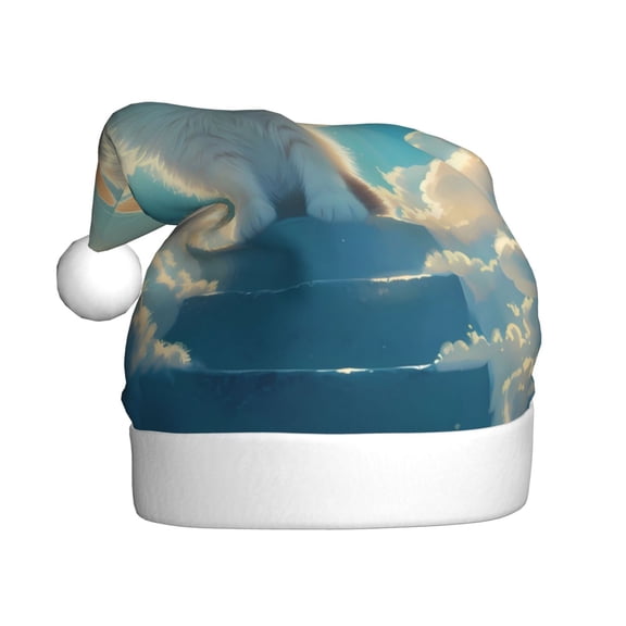 Kowoue Sunshine Cute Winged Cat Pattern Santa Hat Christmas Hats for Adults, Holiday Unisex Velvet Comfort Xmas Hat for Women Men