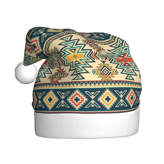 Kowoue Traditional Tribal Aztec1 Pattern Santa Hat Christmas Hats for Adults, Holiday Unisex Velvet Comfort Xmas Hat for Women Men