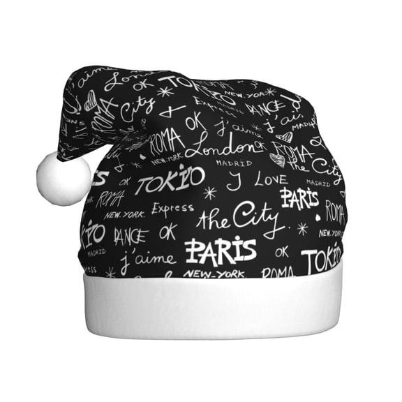 Kowoue Travel The World Pattern Santa Hat Christmas Hats for Adults, Holiday Unisex Velvet Comfort Xmas Hat for Women Men
