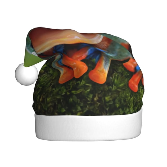 Kowoue Tree Frog Pattern Santa Hat Christmas Hats for Adults, Holiday Unisex Velvet Comfort Xmas Hat for Women Men