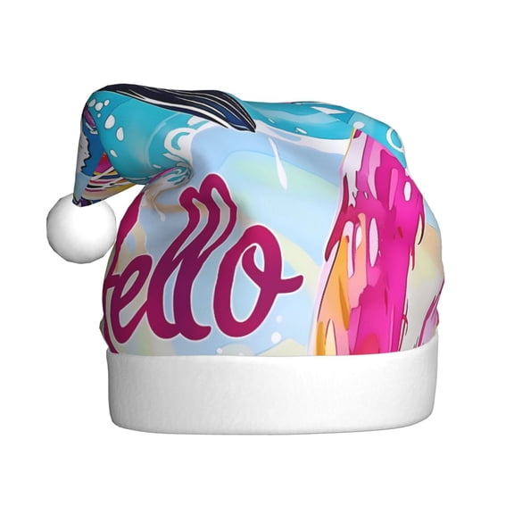 Kowoue Tropical Flamingo Summer Pattern Santa Hat Christmas Hats for Adults, Holiday Unisex Velvet Comfort Xmas Hat for Women Men