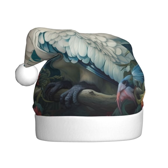 Kowoue Tropical Parrot Floral Artwork Pattern Santa Hat Christmas Hats for Adults, Holiday Unisex Velvet Comfort Xmas Hat for Women Men