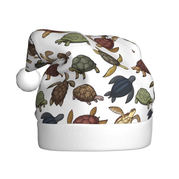 Kowoue Various Turtle Pattern Santa Hat Christmas Hats for Adults, Holiday Unisex Velvet Comfort Xmas Hat for Women Men