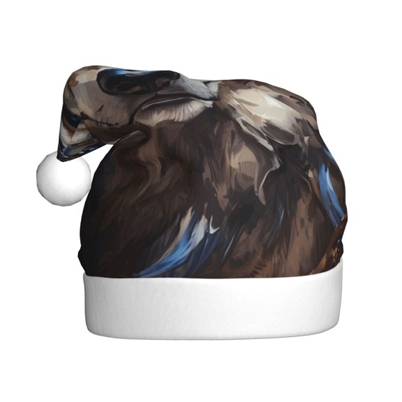 Kowoue Vintage Blue Floral Wolf Pattern Santa Hat Christmas Hats for Adults, Holiday Unisex Velvet Comfort Xmas Hat for Women Men