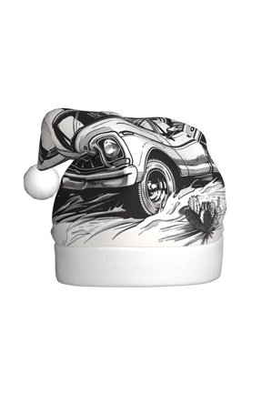 Vintage Cactus Pickup Pattern Santa Hat Christmas Hats for Adults, Holiday Unisex Velvet Comfort Xmas Hat for Women Men