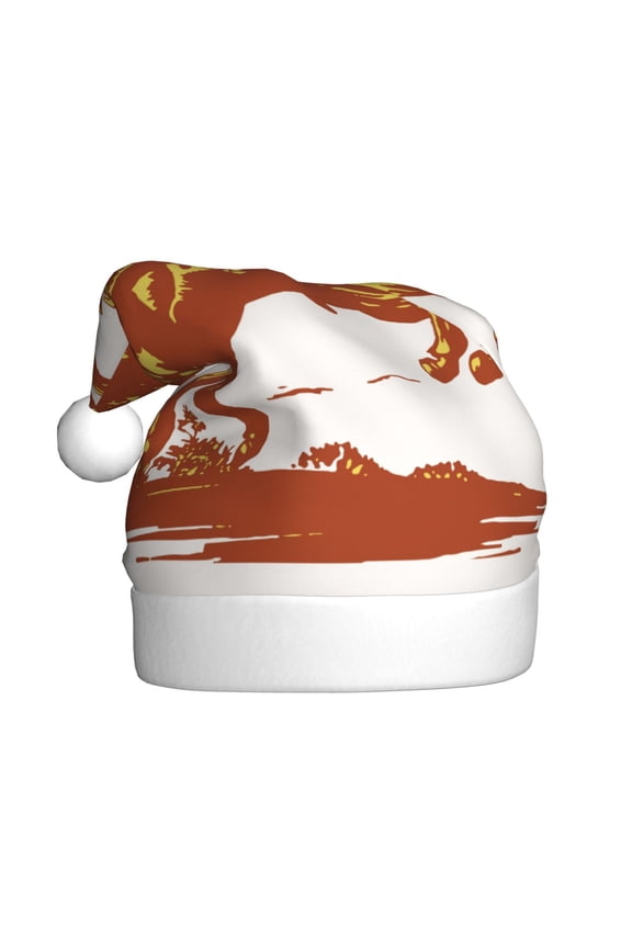 Vintage Cowboy On A Bronco Horse Pattern Santa Hat Christmas Hats for Adults, Holiday Unisex Velvet Comfort Xmas Hat for Women Men