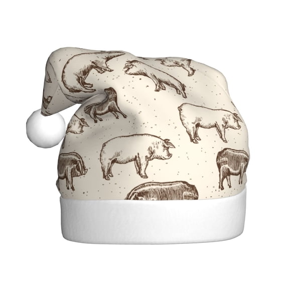Kowoue Vintage Farm Pigs Pattern Santa Hat Christmas Hats for Adults, Holiday Unisex Velvet Comfort Xmas Hat for Women Men