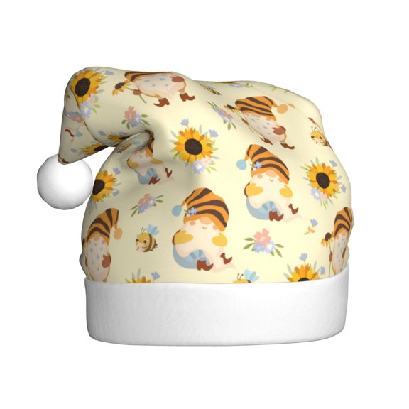 Kowoue Watercolor Bee Honey Honeycomb Bee Pattern Santa Hat Christmas Hats for Adults, Holiday Unisex Velvet Comfort Xmas Hat for Women Men