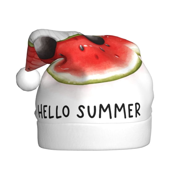 Kowoue Watermelon Gnome Pattern Santa Hat Christmas Hats for Adults, Holiday Unisex Velvet Comfort Xmas Hat for Women Men