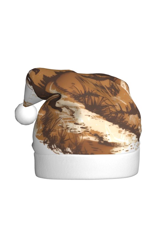 Western Cowboy Countryside Pattern Santa Hat Christmas Hats for Adults, Holiday Unisex Velvet Comfort Xmas Hat for Women Men