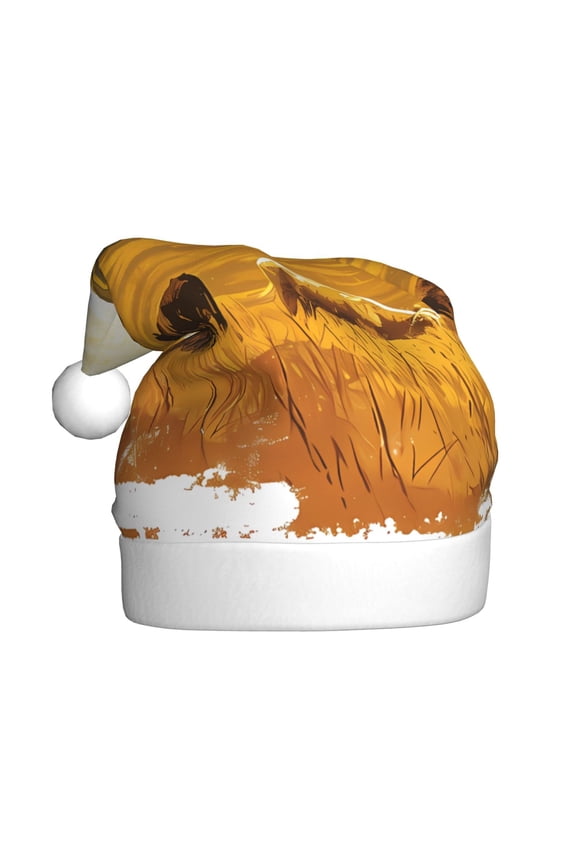 Western Cowboy Ranch Pattern Santa Hat Christmas Hats for Adults, Holiday Unisex Velvet Comfort Xmas Hat for Women Men