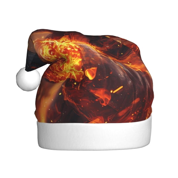 Kowoue Western Fire Cowboy Pattern Santa Hat Christmas Hats for Adults, Holiday Unisex Velvet Comfort Xmas Hat for Women Men