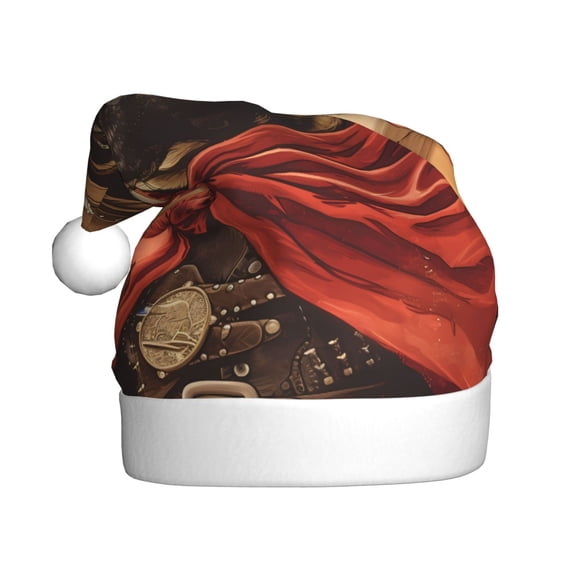 Kowoue Western French Bulldog Cowboy Pattern Santa Hat Christmas Hats for Adults, Holiday Unisex Velvet Comfort Xmas Hat for Women Men