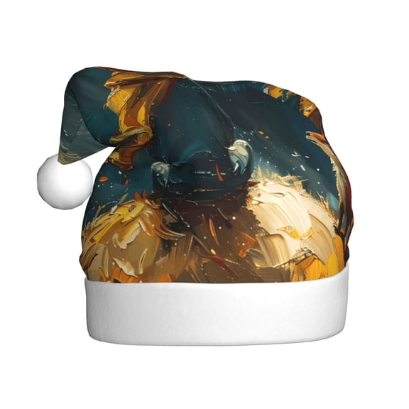 Kowoue Whimsical Starry Night Scene Pattern Santa Hat Christmas Hats for Adults, Holiday Unisex Velvet Comfort Xmas Hat for Women Men