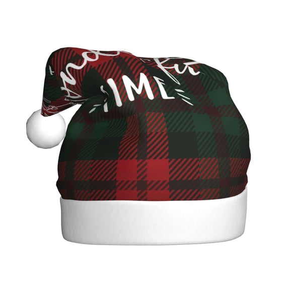 Kowoue Wonderful Time Christmas Pattern Santa Hat Christmas Hats for Adults, Holiday Unisex Velvet Comfort Xmas Hat for Women Men
