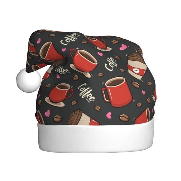 Kowoue coffee mug cup Pattern Santa Hat Christmas Hats for Adults, Holiday Unisex Velvet Comfort Xmas Hat for Women Men